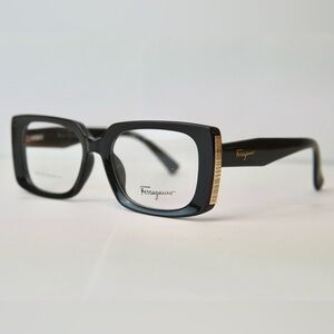 Salvatore Ferragamo Black and Gold Rectangular Glasses